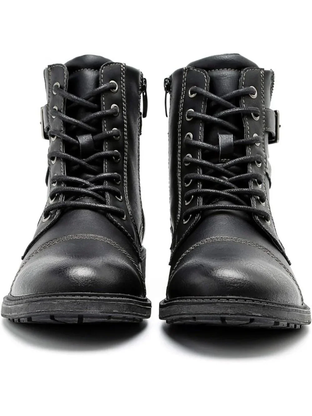 Men's Black 1 Oxford Boots Buckle Casual Men Boots Lace-Up Side Zipper